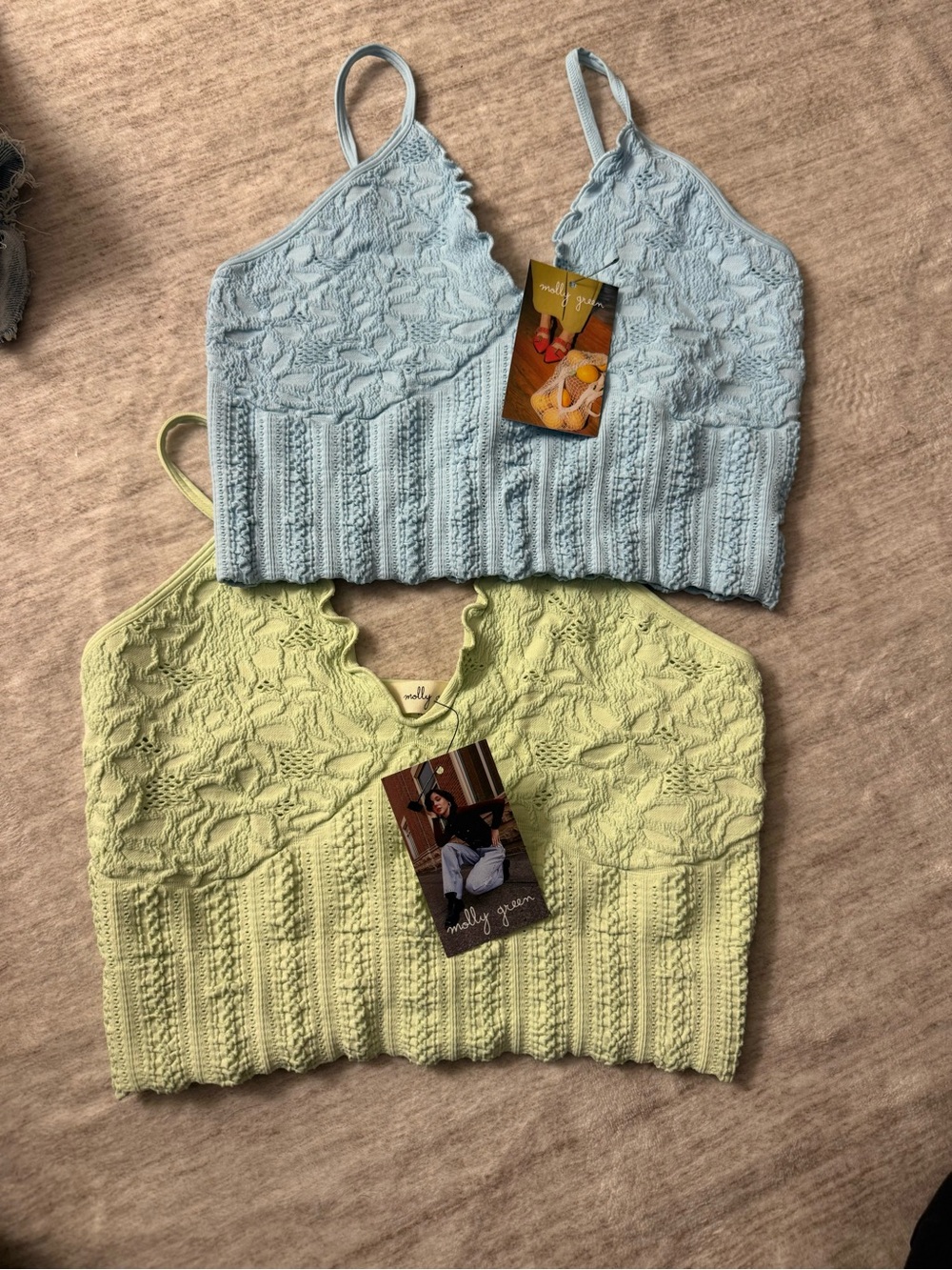 Knit Scallop-Edge Cropped Tank - Light Blue & Light Green